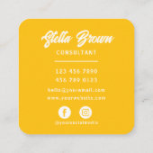 Yellow Hello Chic Bold Text Quadratische Visitenkarte (Rückseite)