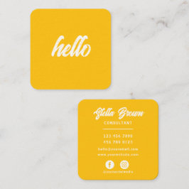 Yellow Hello Chic Bold Text Quadratische Visitenkarte