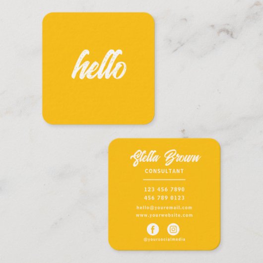Yellow Hello Chic Bold Text Quadratische Visitenkarte (Vorne/Hinten)