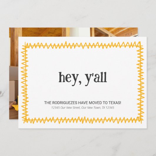 Yellow Hey Y'all - Nach Texas gezogen Ankündigung (Vorne/Hinten)