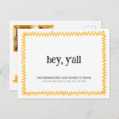 Yellow Hey Y'all - Nach Texas gezogen Postkarte (Vorne/Hinten)