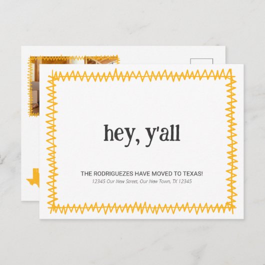 Yellow Hey Y'all - Nach Texas gezogen Postkarte (Vorne/Hinten)
