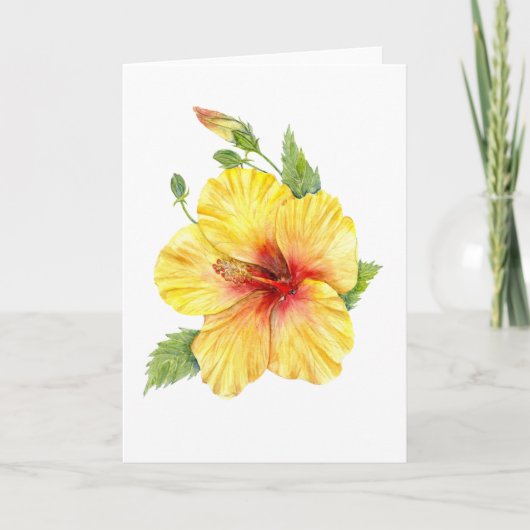 Yellow Hibiscus Botanical Feiertagskarte (Vorderseite)