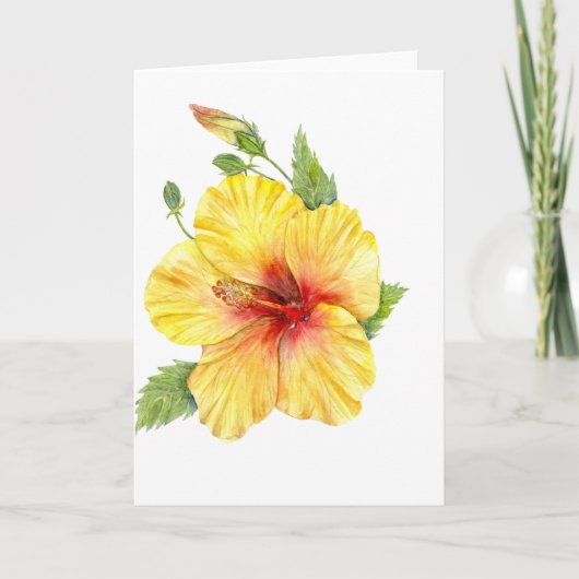 Yellow Hibiscus Botanical Feiertagskarte (Vorderseite)