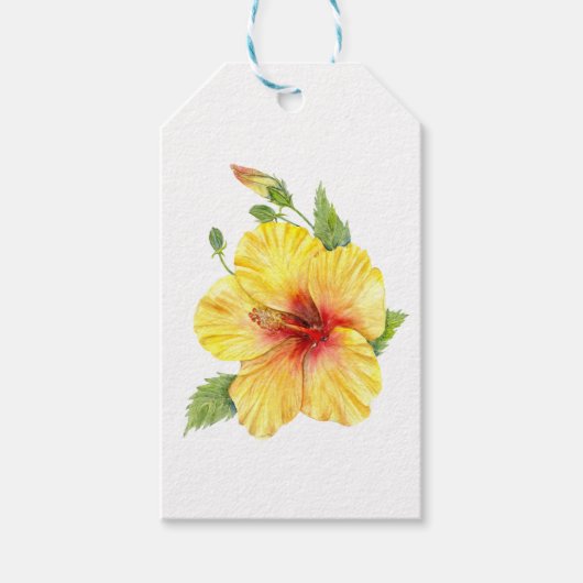 Yellow Hibiscus Botanical Geschenkanhänger (Vorderseite)