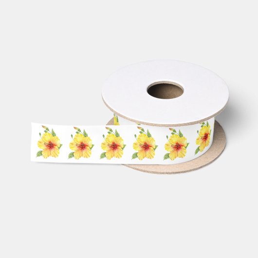 Yellow Hibiscus Botanical Satinband (Spule)
