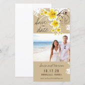 Yellow Hibiskus Beach Wedding Foto Save the Date (Vorne/Hinten)