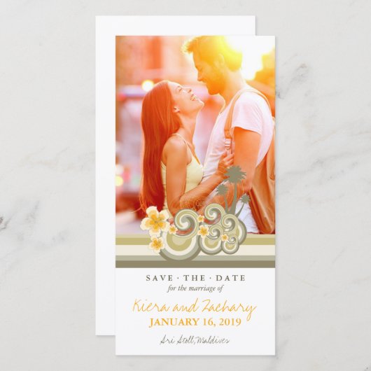 Yellow Hibiskus Tropical Taupe Waves Beach Foto Save The Date (Vorne/Hinten)