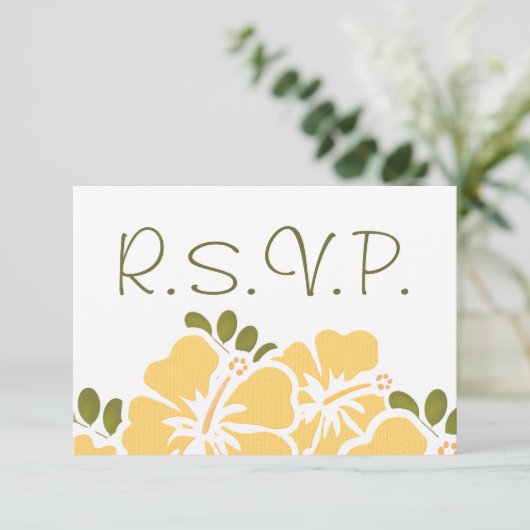 YELLOW HIBISKUS UAWG WEDING-ANTWORTKARTEN RSVP KARTE (Stehend Vorderseite)