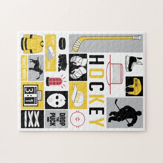 Yellow Hockey Elements Stick Puck Player Puzzle (Horizontal)