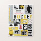 Yellow Hockey Elements Stick Puck Player Puzzle (Vertikal)