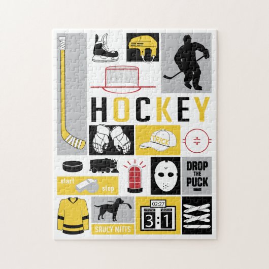 Yellow Hockey Elements Stick Puck Player Puzzle (Vertikal)
