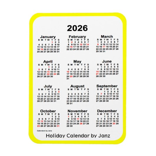 Yellow Holiday Calendar von Janz Magnet (Vertikal)