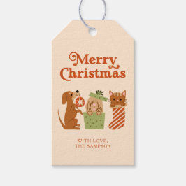 Yellow Holiday Cat Dog Frohe Weihnachten Geschenkanhänger