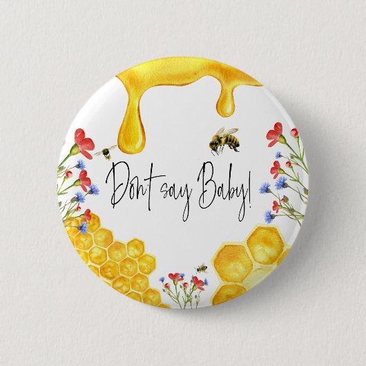 Yellow Honey Bee Floral Say Baby Shower Game Button (Vorderseite)