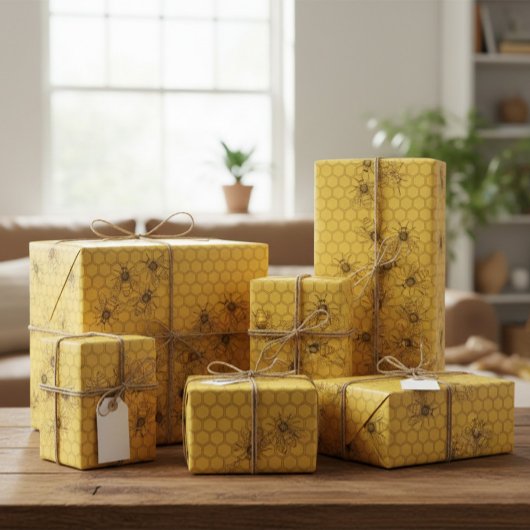 Yellow Honey Bee & Honeycomb Geschenkpapier