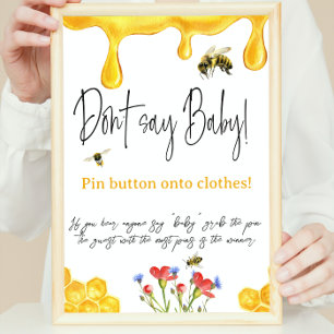 Yellow Honey Bumble Bee Say Baby Shower Game Poster