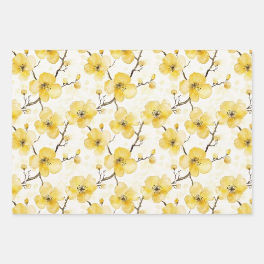 Yellow Honey Christmas Trees Floral Christmas Snow Geschenkpapier Set (Vorderseite 2)