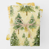 Yellow Honey Christmas Trees Floral Christmas Snow Geschenkpapier Set (Beispiel)