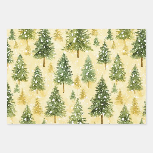 Yellow Honey Christmas Trees Floral Christmas Snow Geschenkpapier Set (Vorderseite)