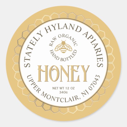 Yellow Honey Honeycomb Border and Bee Runder Aufkleber (Vorderseite)