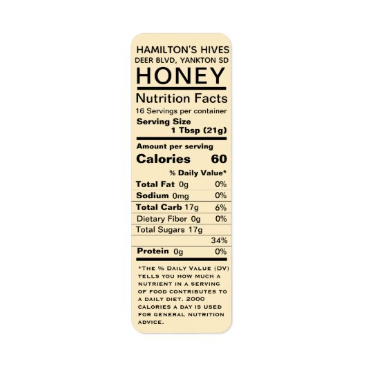 Yellow Honey Nutrition Facts Return Address Label (Vorne)