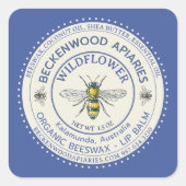 Yellow Honeybee LIP BALM Label Beekeeper Blue Quadratischer Aufkleber (Vorderseite)