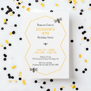 Yellow Honeycomb Bee Day Simple 4. Geburtstags-Par Einladung