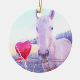 Yellow Horse and Red  Heart Keramik Ornament