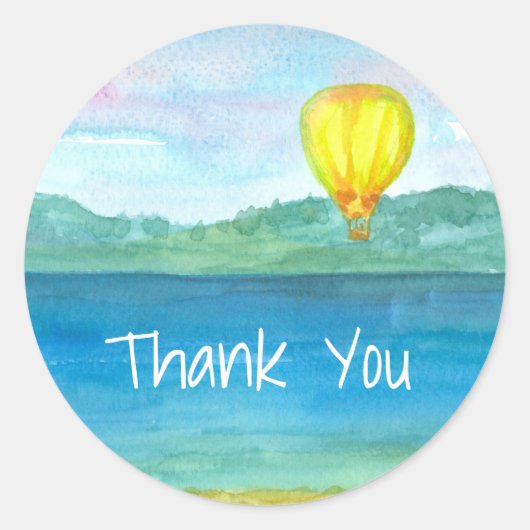 Yellow Hot Air Ballon Danke Runder Aufkleber (Vorderseite)