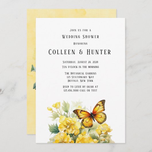 Yellow Hydrangea Butterfly Polterabend Einladung (Vorne/Hinten)