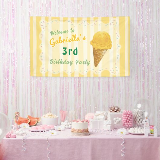 Yellow Ice Cream Kids Birthday Party Welcome Banner (Party)