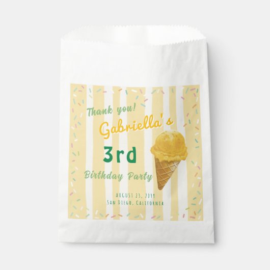 Yellow Ice Cream Sprinkle Summer Birthday Party Geschenktütchen (Vorderseite)