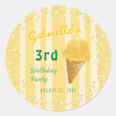 Yellow Ice Cream Sprinkle Summer Birthday Party Runder Aufkleber (Vorderseite)