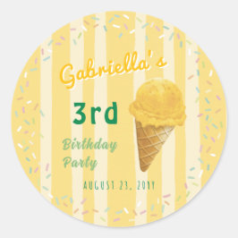 Yellow Ice Cream Sprinkle Summer Birthday Party Runder Aufkleber