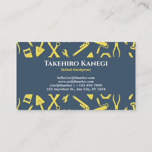 Yellow illustriert Tool Handyman Custom Visitenkarte (Rückseite)