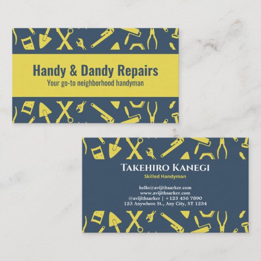 Yellow illustriert Tool Handyman Custom Visitenkarte (Vorne/Hinten)
