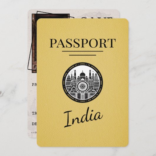 Yellow India Passport Save the Date (Vorne/Hinten)