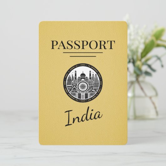 Yellow India Passport Save the Date (Stehend Vorderseite)