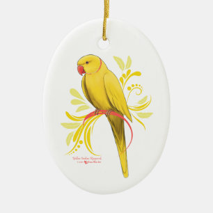 Yellow Indian Ringneck Parrot Keramikornament