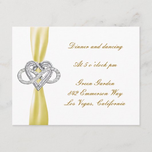 Yellow Infinity Heart Wedding Reception Card Begleitkarte (Vorderseite)