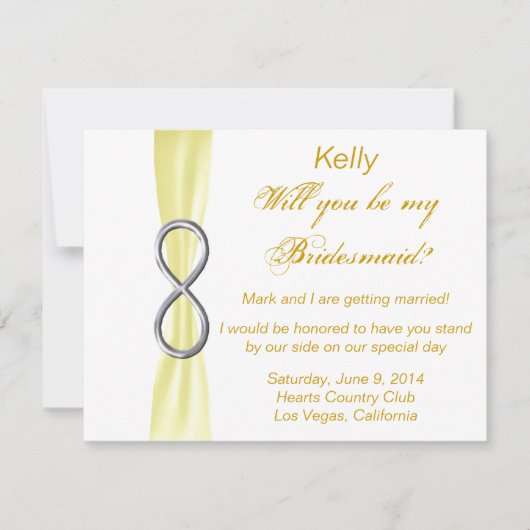 Yellow Infinity Wedding Bridesmaid Card Einladung (Vorderseite)