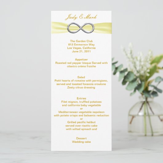 Yellow Infinity Wedding Menu Card Menükarte (Stehend Vorderseite)