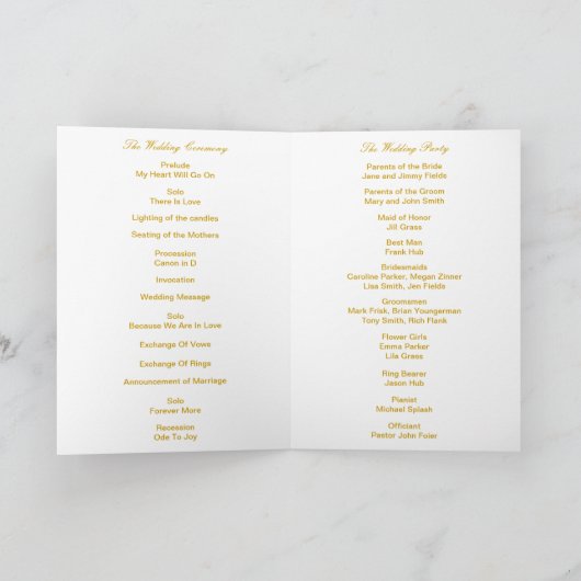 Yellow Infinity Wedding Program Card Programm (Innenseite)