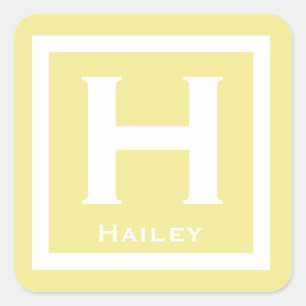 Yellow Initial Name Kids Girl Party zurück zur Sch Quadratischer Aufkleber