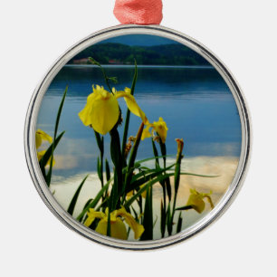 Yellow Iris am Lake Shore Silbernes Ornament