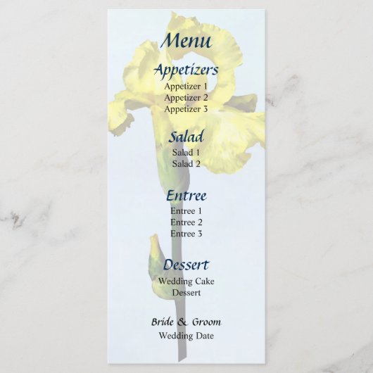 Yellow Iris and Bud Wedding Menu Menükarte (Vorderseite)