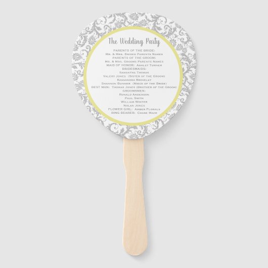 Yellow Iris and Gray Damask Wedding Program Fächer (Rückseite)