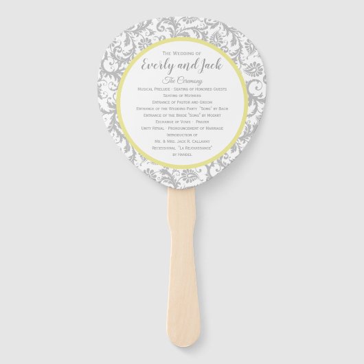 Yellow Iris and Gray Damask Wedding Program Fächer (Vorderseite)