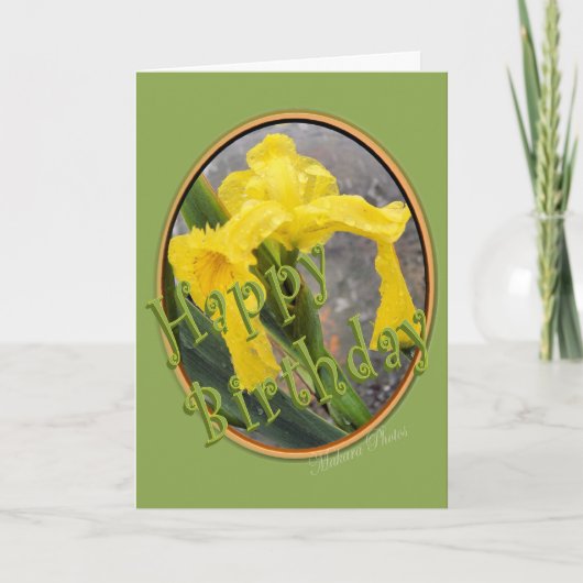 Yellow Iris Birthday-angepasst Karte (Vorderseite)